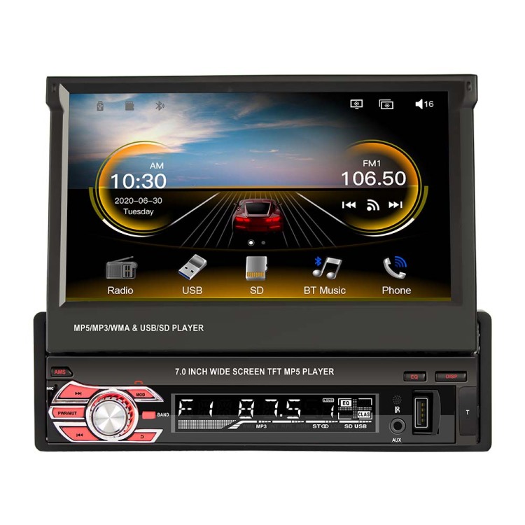7in Car Telescopic Touch Screen MP5 Player 1 Din Bluetooth USB Stereo FM Radio